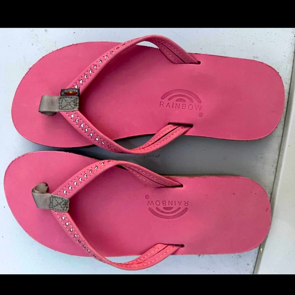 Girls size 4-5 Rainbow Flip Flops with crystals